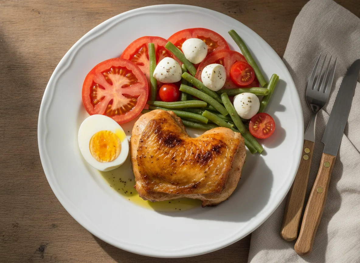 Frango assado com salada e ovo photo