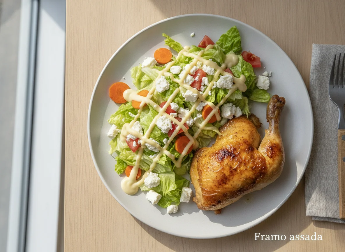 Frango assado com salada mista e queijo photo
