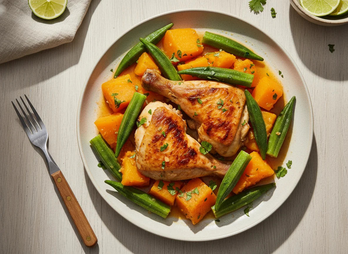 Frango com abóbora e quiabo photo