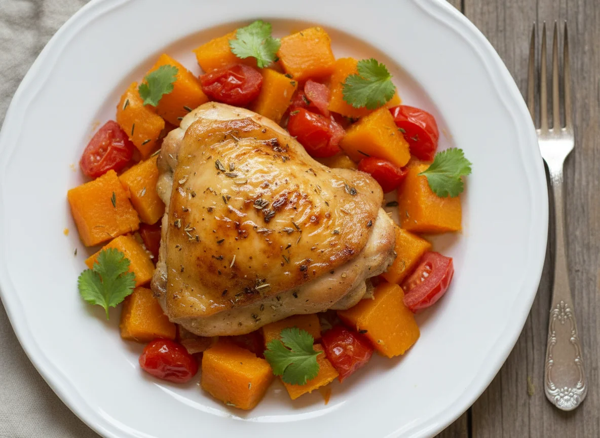 Frango com abóbora e tomate photo