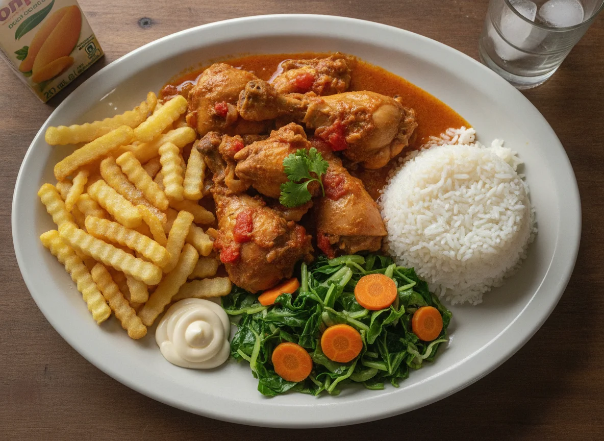 Frango com Arroz, Batata Frita e Salada de Couve photo