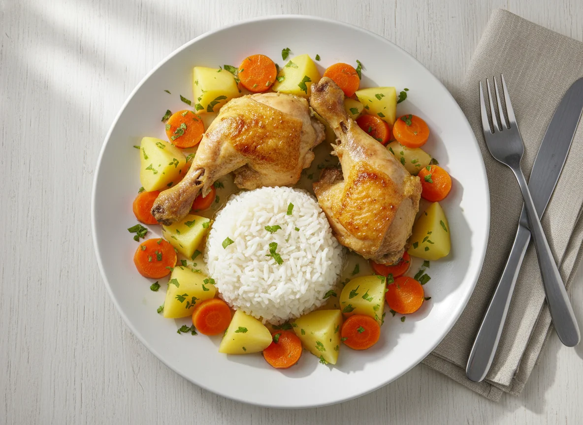 Frango com Arroz, Batatas e Cenouras photo