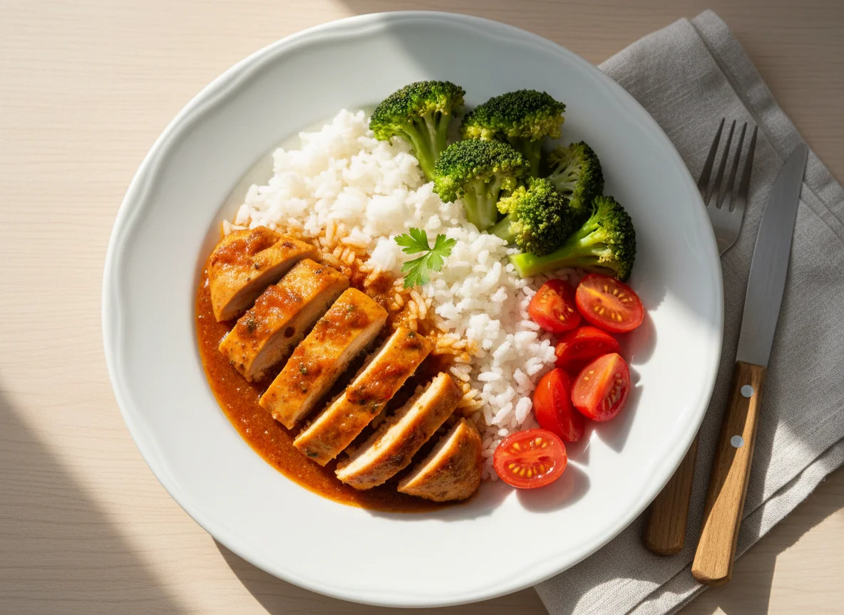 Frango com Arroz, Brócolis e Tomate photo