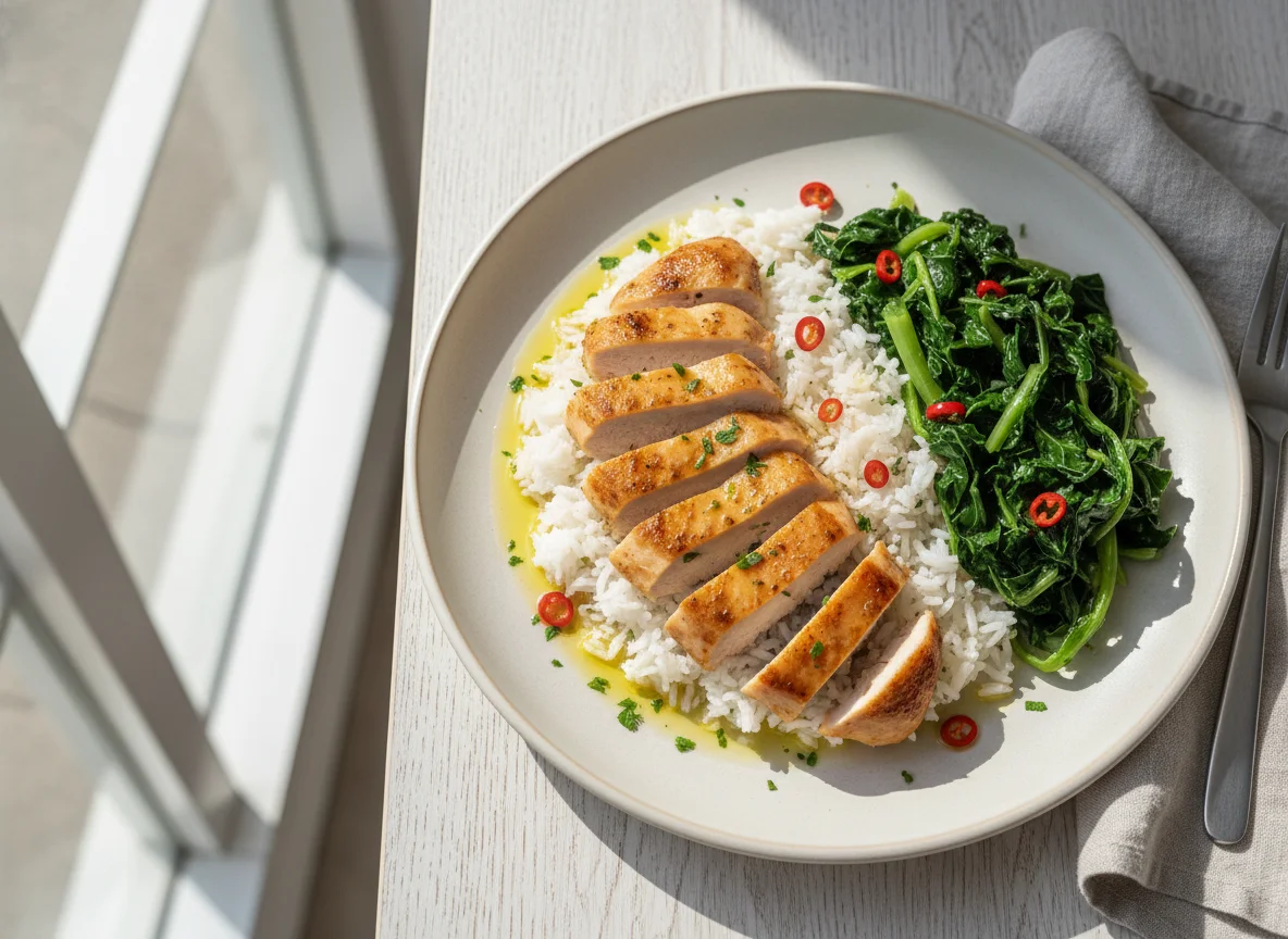 Frango com Arroz e Couve Portuguesa photo