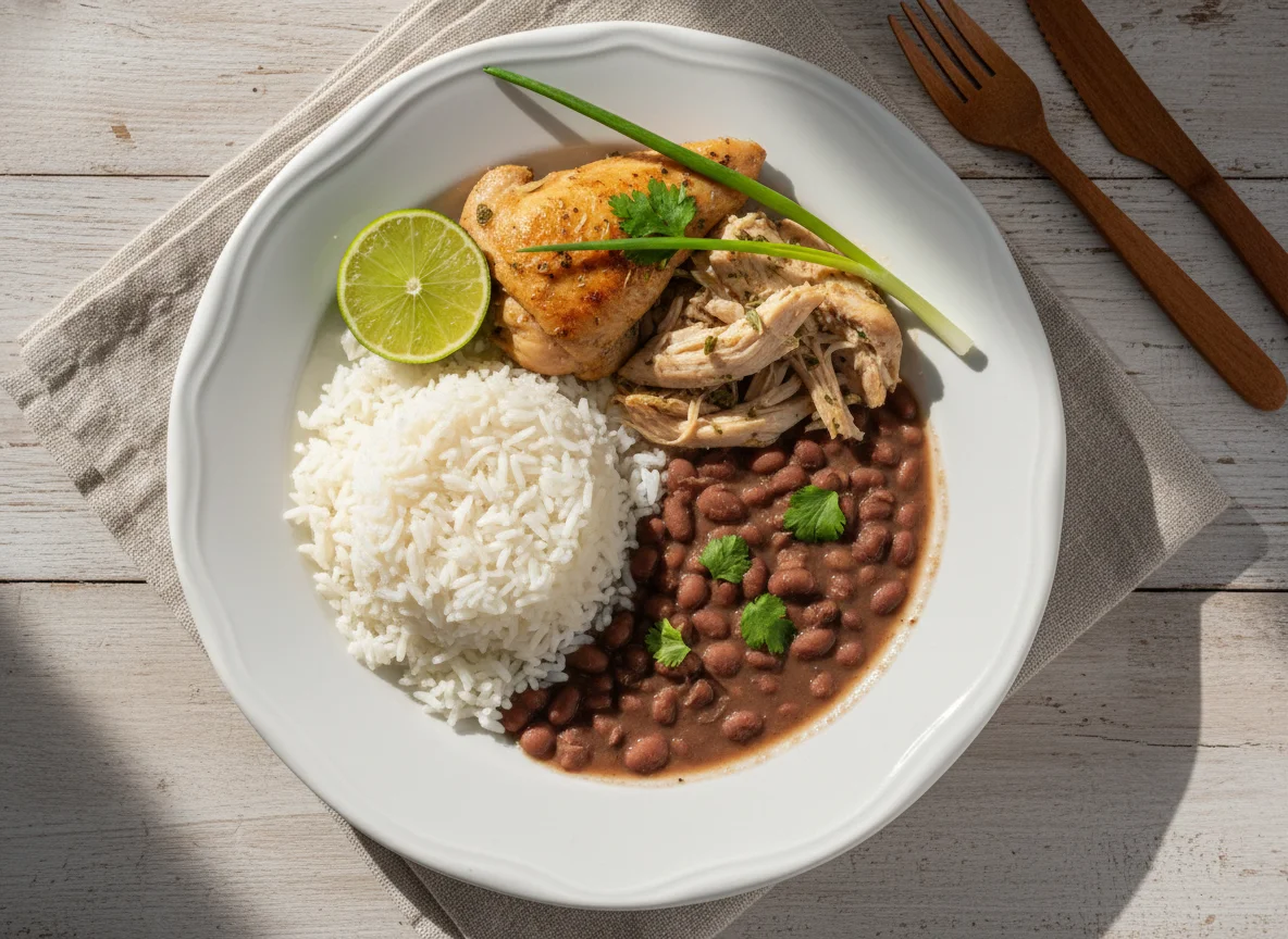 Frango com arroz e feijão photo