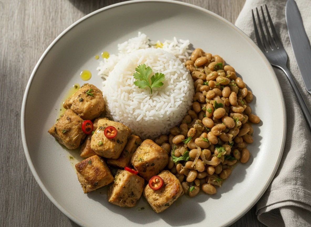 Frango com Arroz e Feijão Fradinho photo