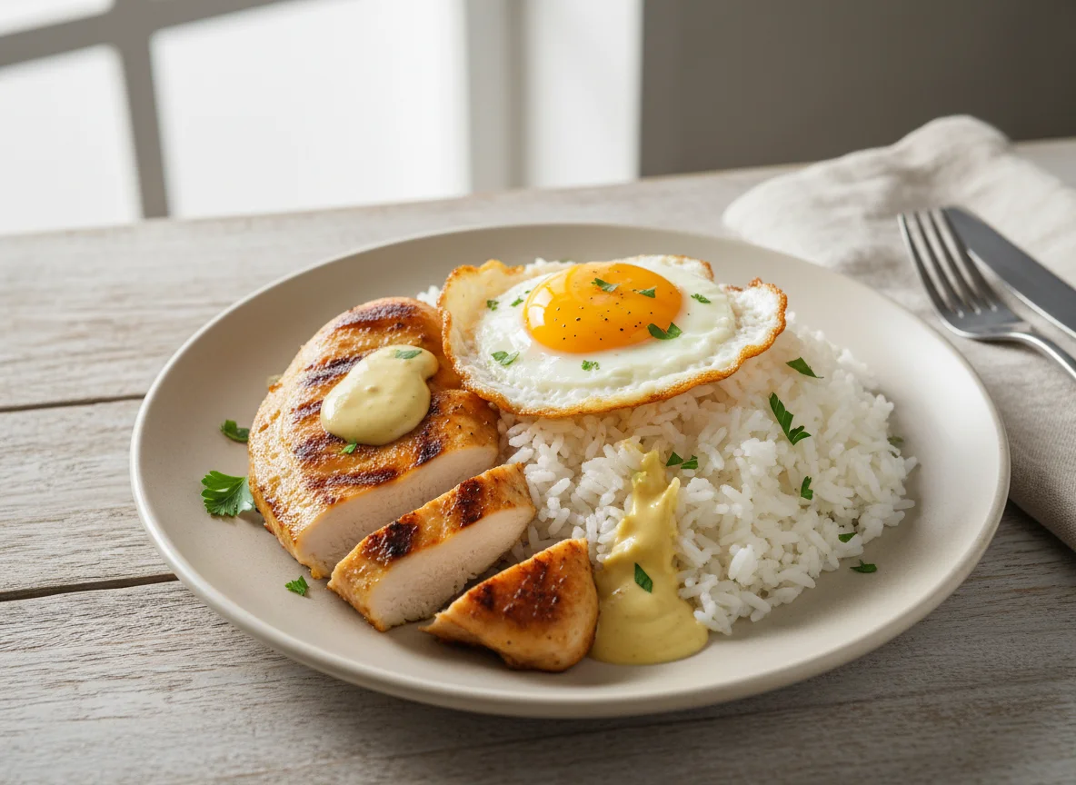 Frango com Arroz e Ovo Estrelado photo