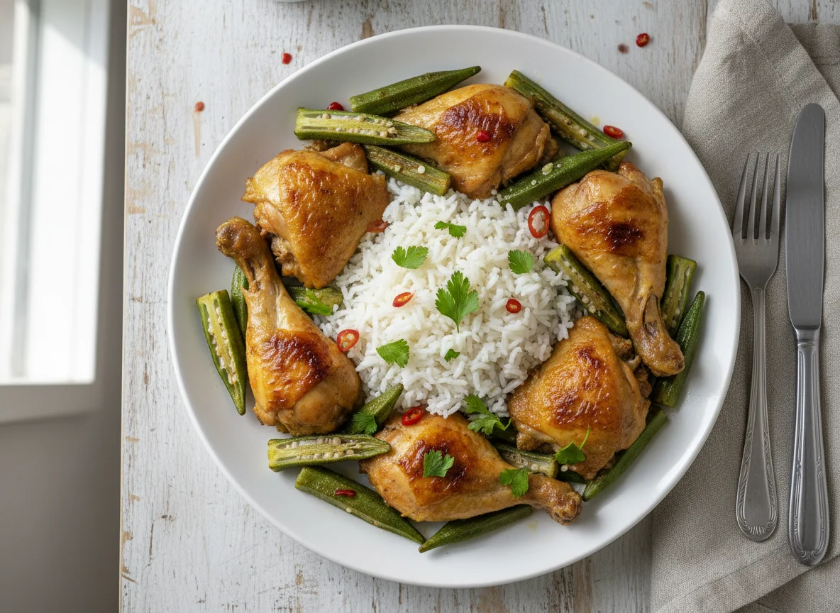 Frango com arroz e quiabo photo