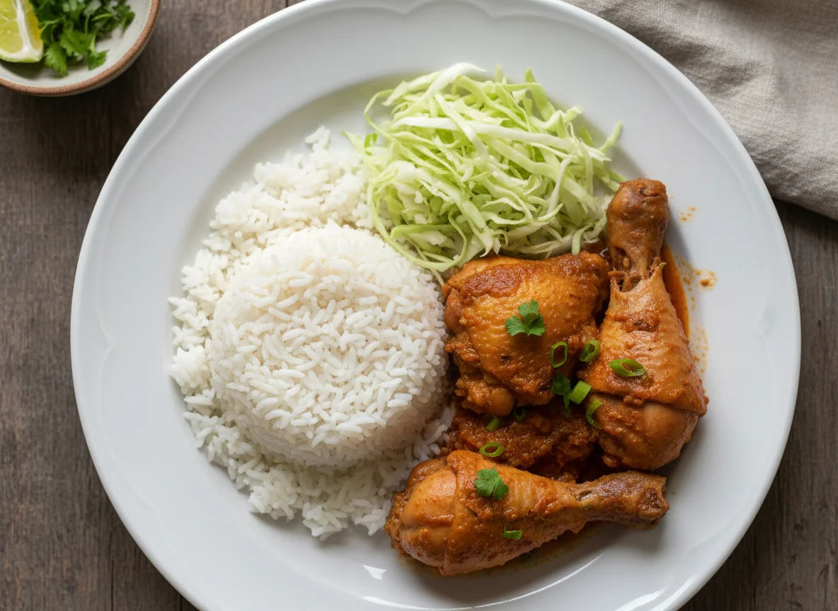 Frango com arroz e repolho photo