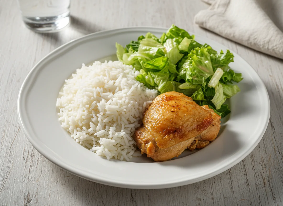 Frango com Arroz e Salada de Alface photo