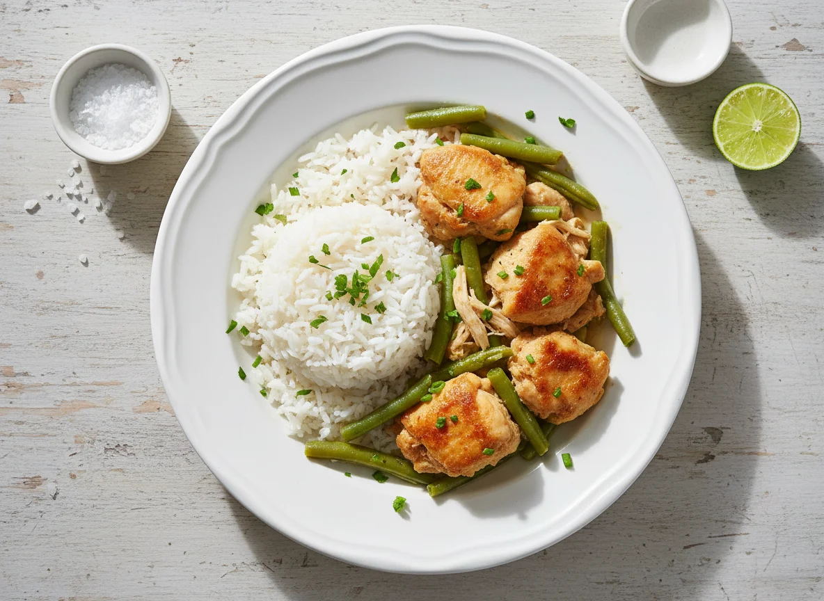 Frango com arroz e vagem photo