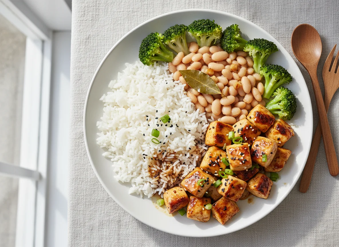 Frango com Arroz, Feijão Branco e Brócolis photo