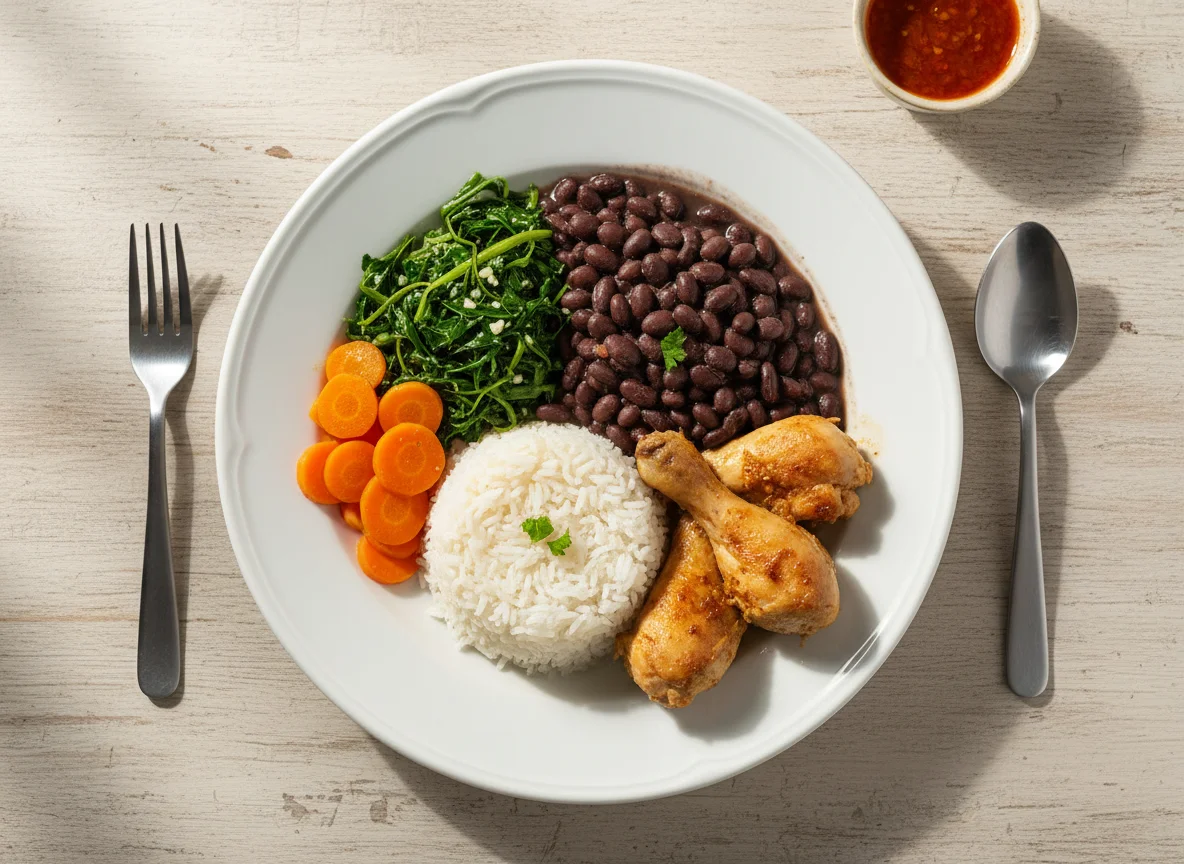 Frango com Arroz, Feijão, Couve e Cenoura photo