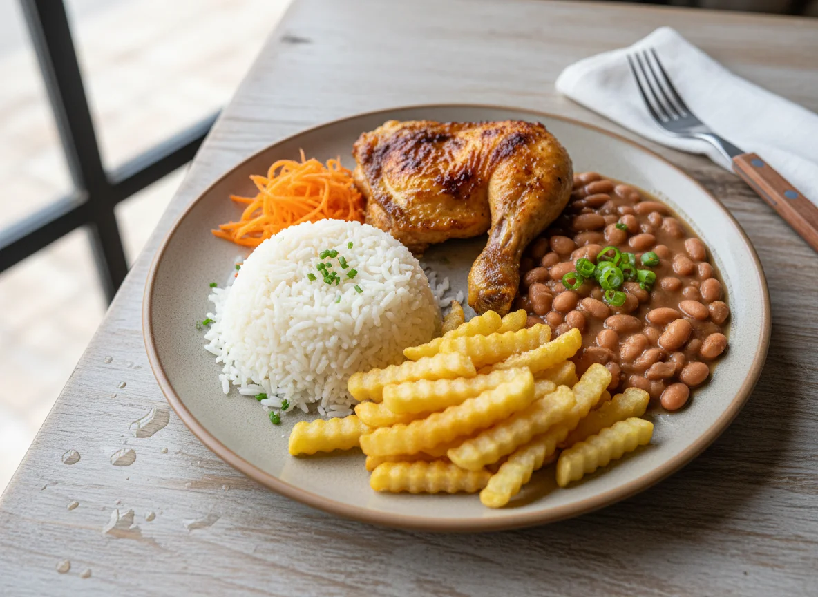 Frango com Arroz, Feijão e Batatas photo