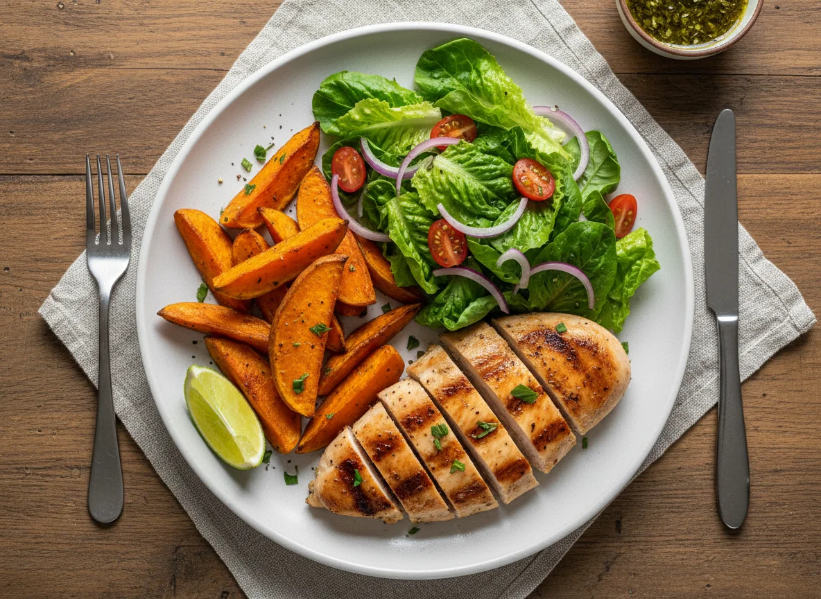 Frango com Batata Doce e Salada photo