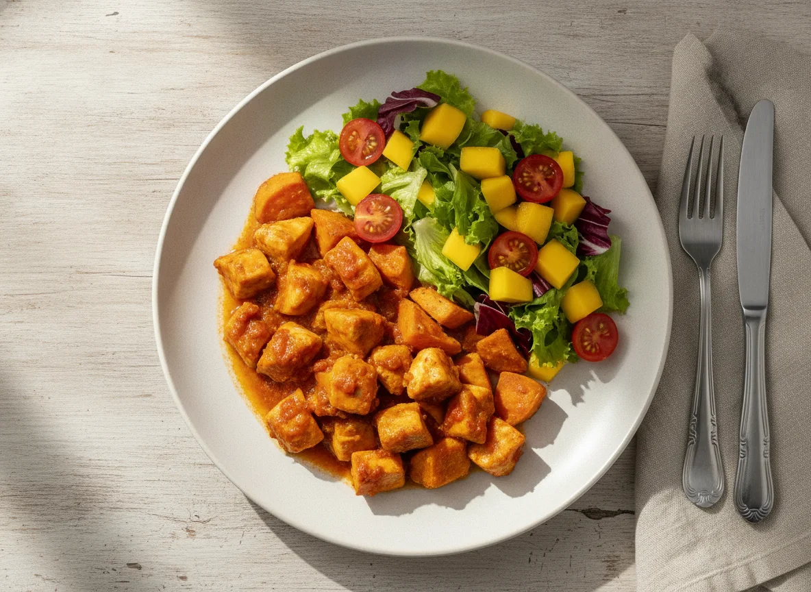 Frango com Batata Doce e Salada de Manga photo