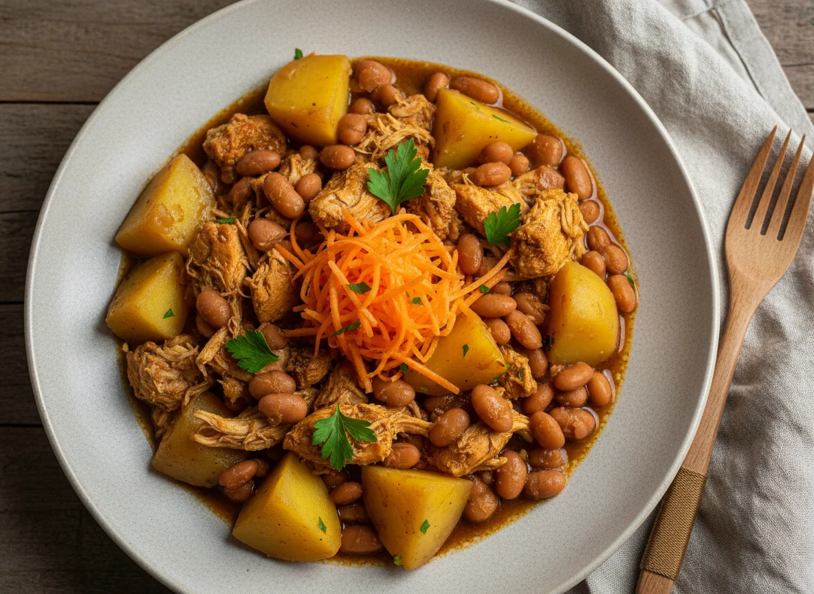 Frango com batata e feijão photo