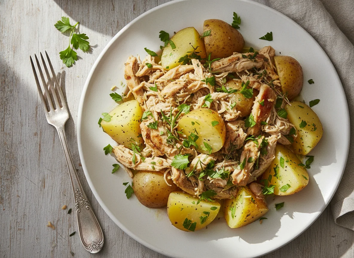 Frango com batatas e ervas photo