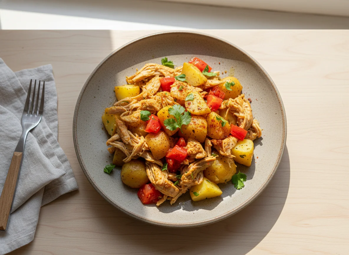 Frango com batatas e tomate photo