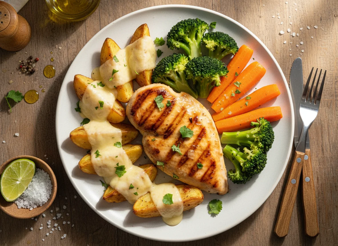 Frango com batatas e vegetais photo