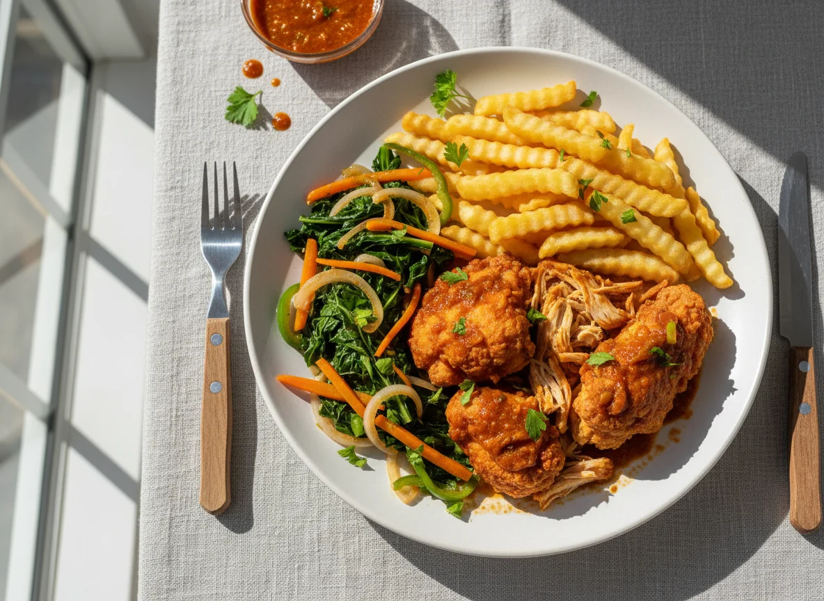 Frango com Batatas Fritas e Vegetais Salteados photo