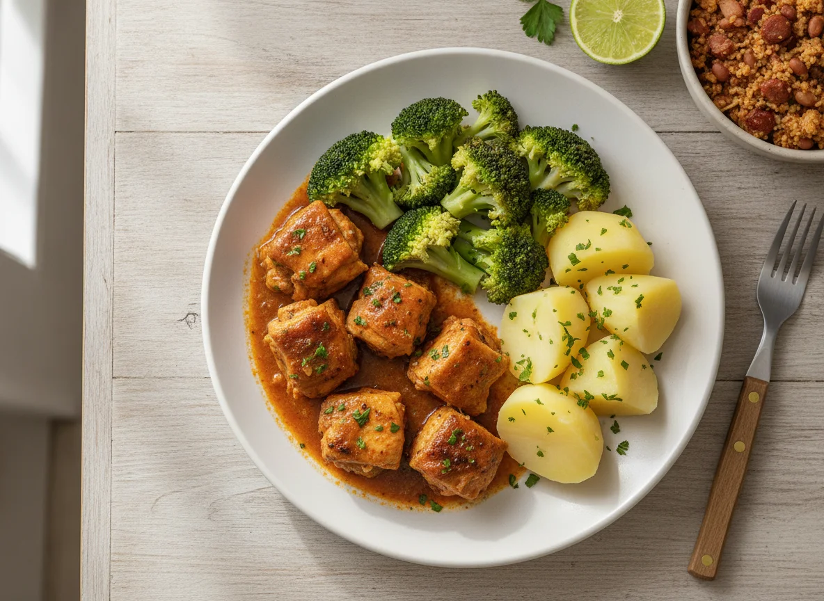 Frango com brócolis e batata cozida photo