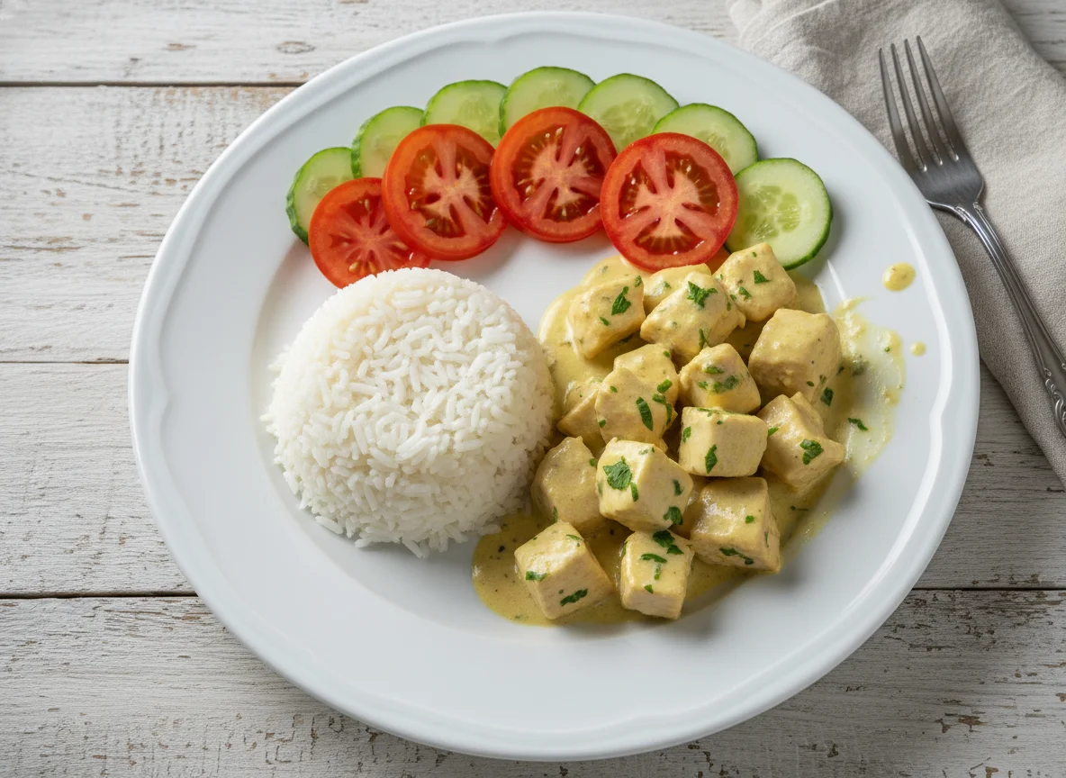Frango com creme e arroz photo