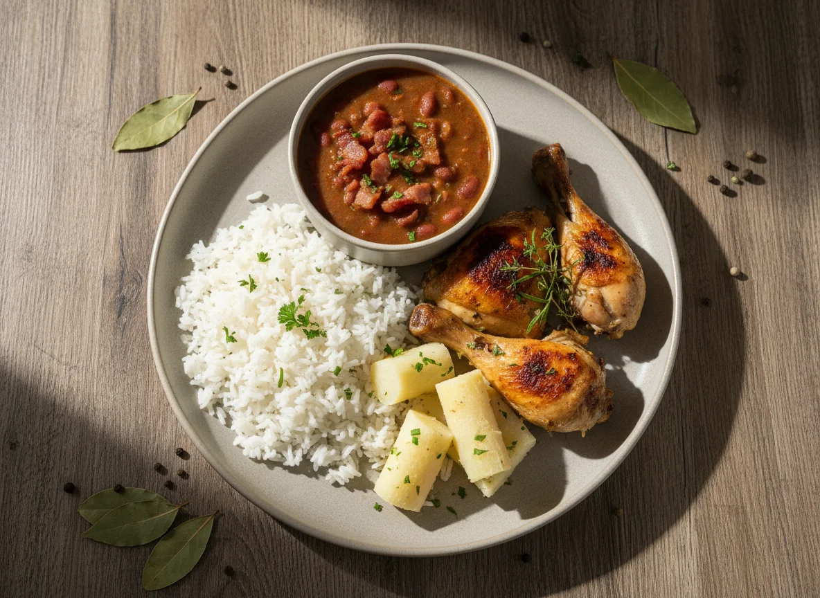 Frango com Feijão, Arroz e Mandioca photo
