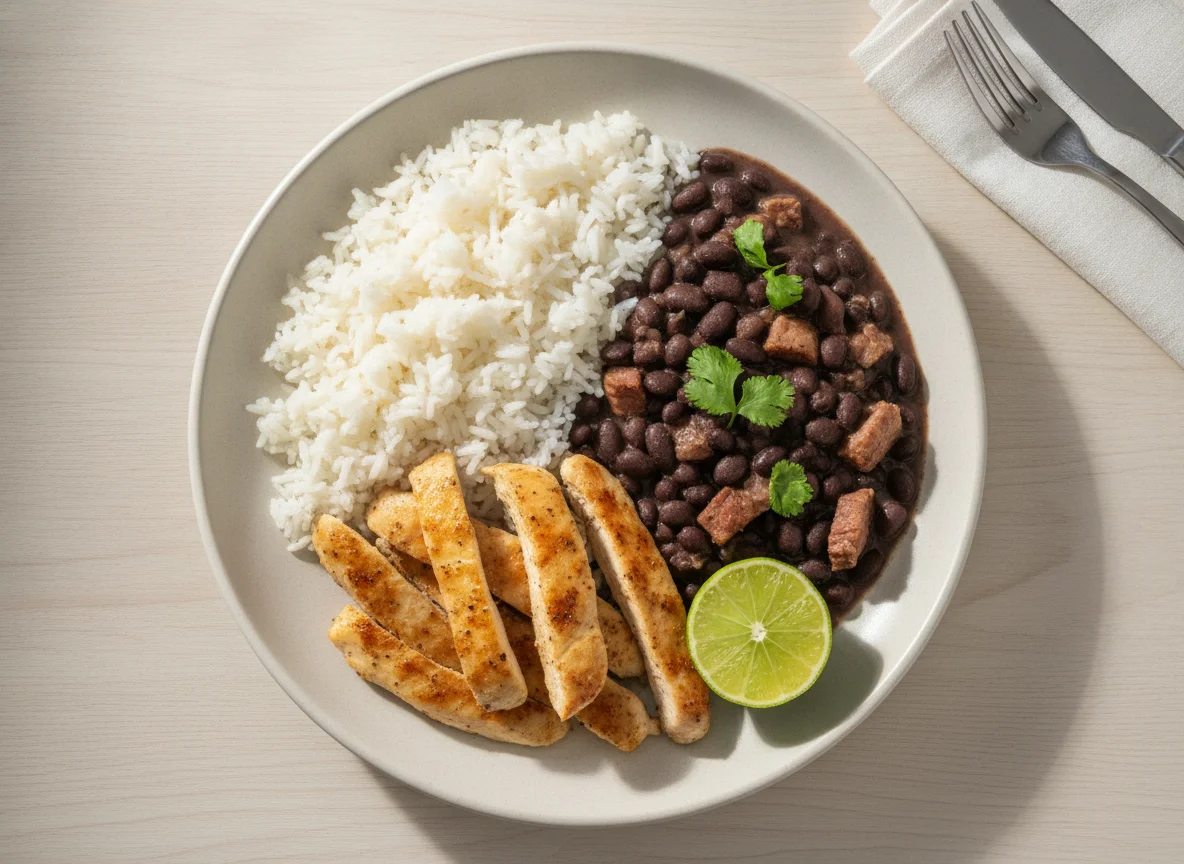Frango com Feijão Preto e Arroz photo