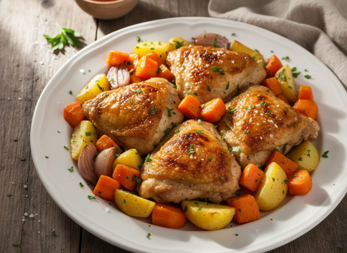 Frango com legumes assados photo