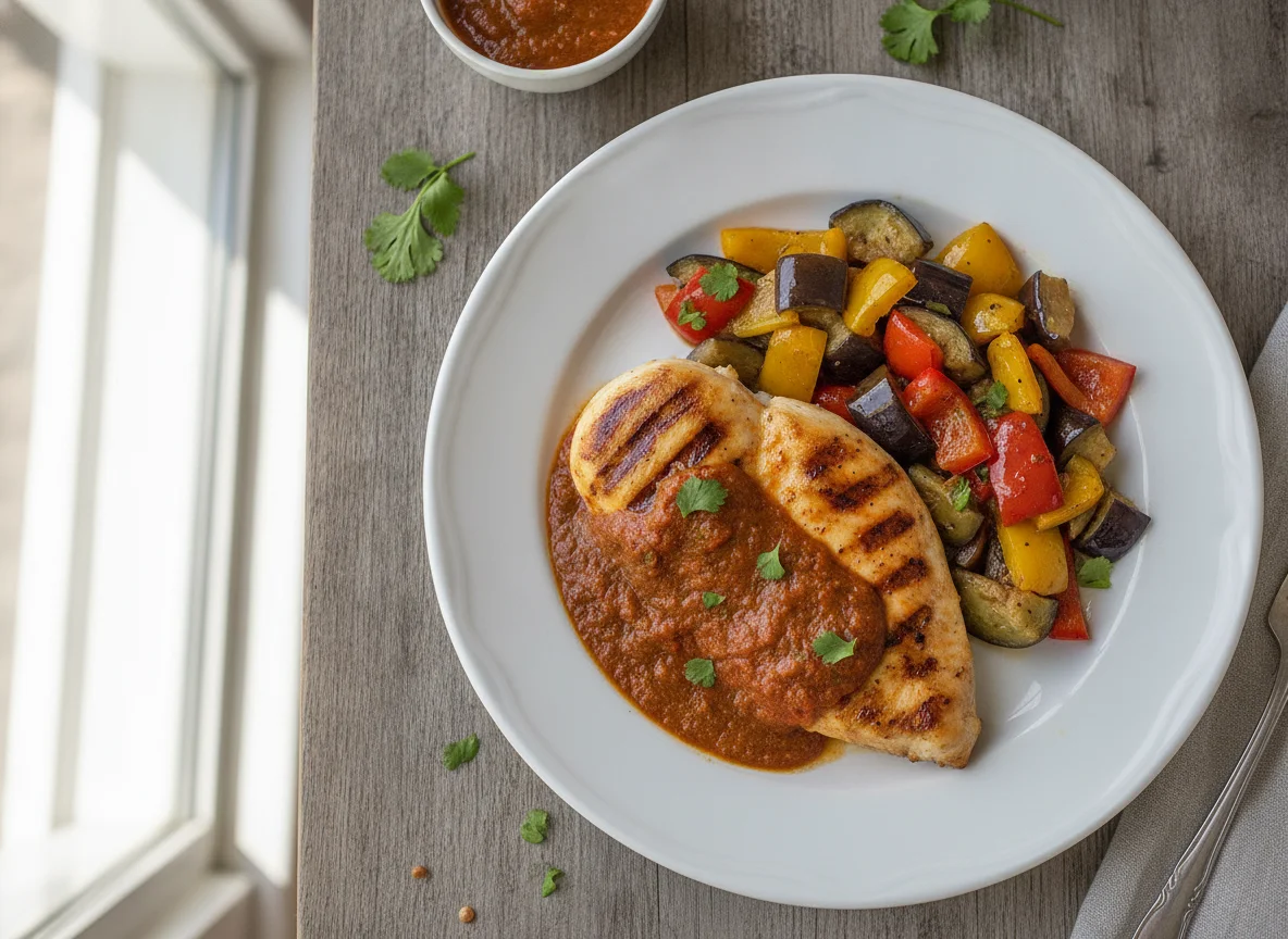 Frango com legumes e molho photo