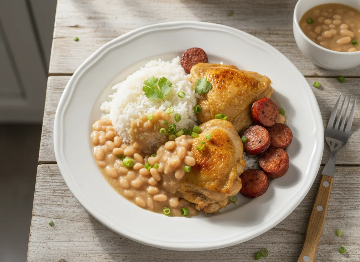 Frango com linguiça e arroz photo