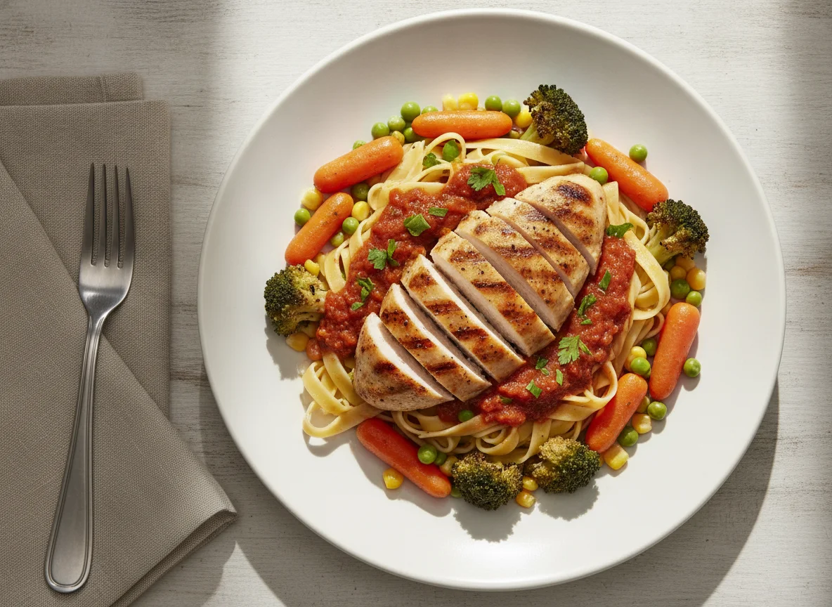 Frango com Massa e Vegetais photo