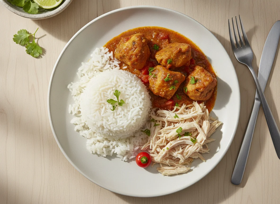 Frango com molho e arroz photo