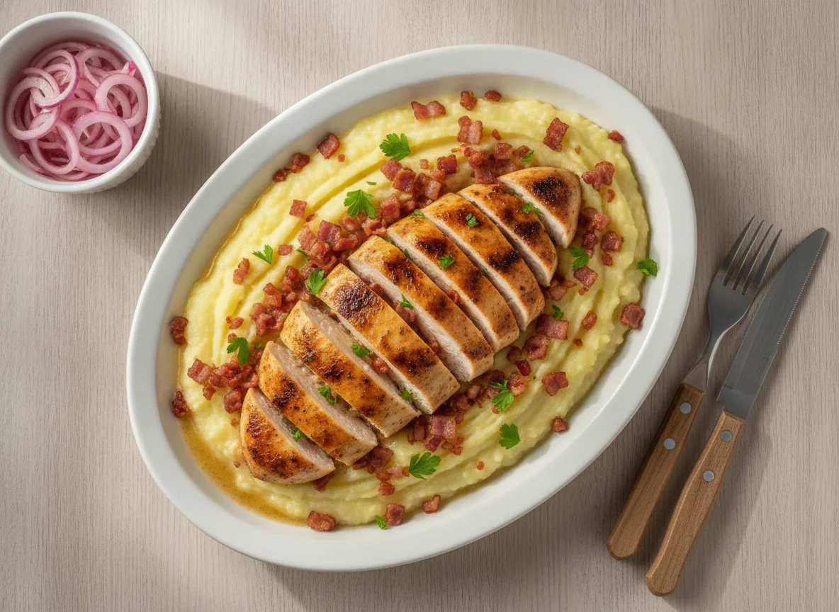 Frango com purê de batata e bacon photo