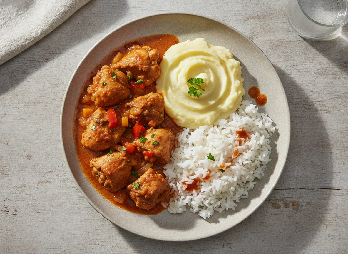 Frango com purê e arroz photo