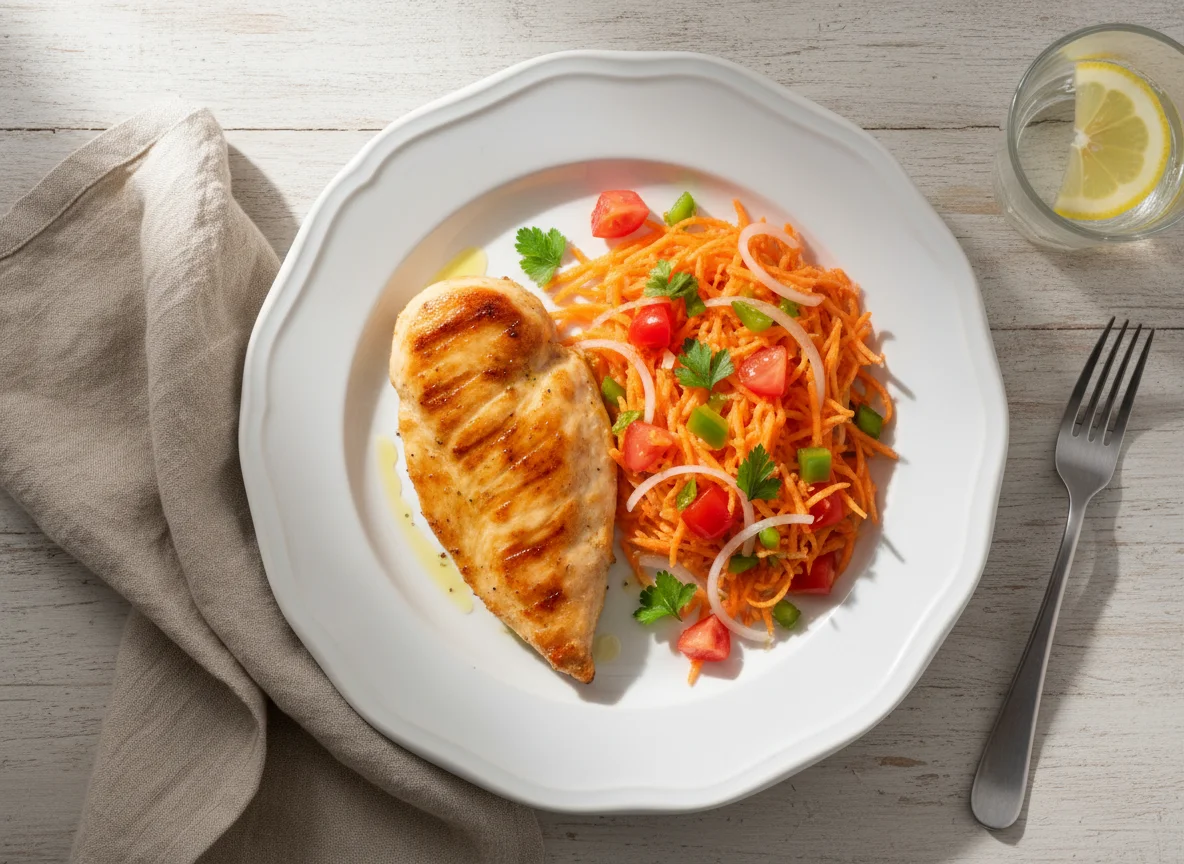Frango com salada de cenoura photo
