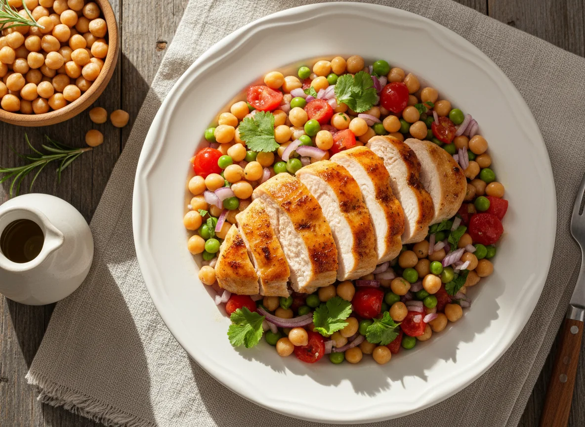 Frango com salada de grãos photo