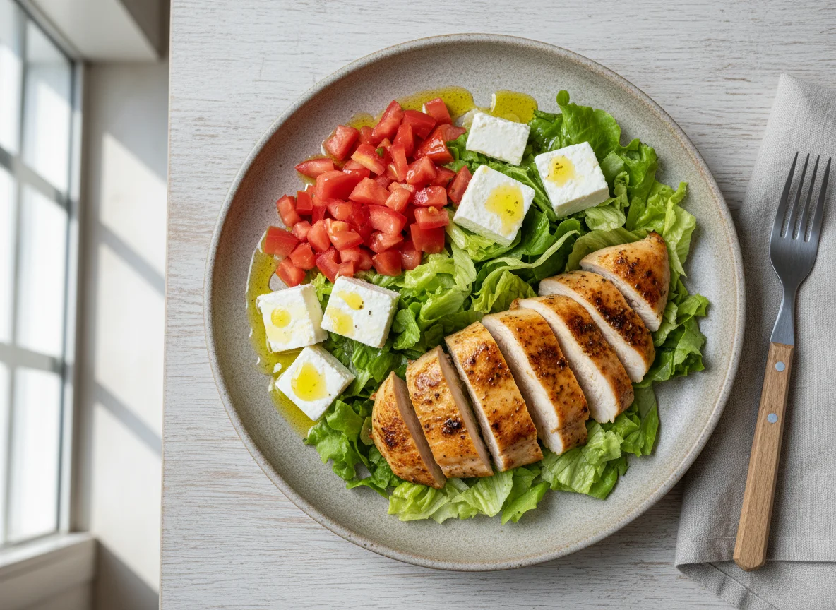 Frango com salada e queijo fresco photo