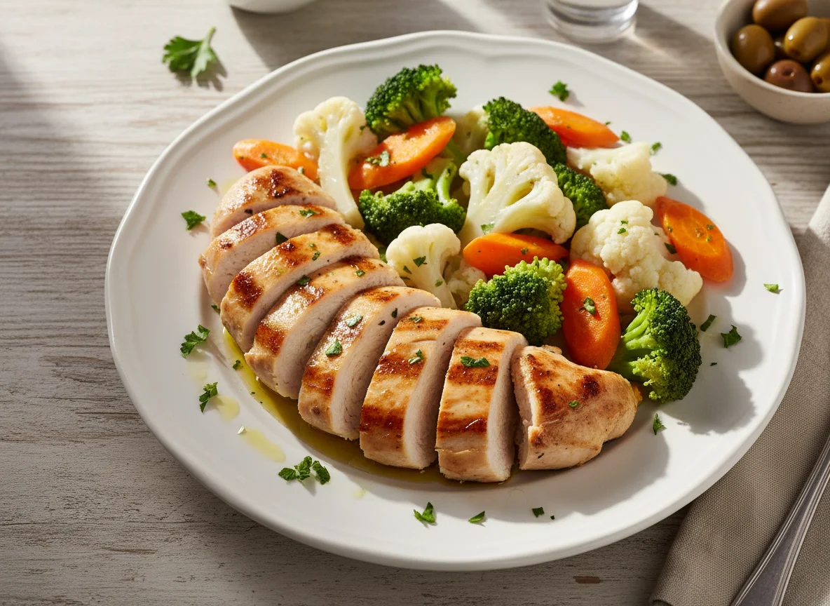 Frango com vegetais mistos photo