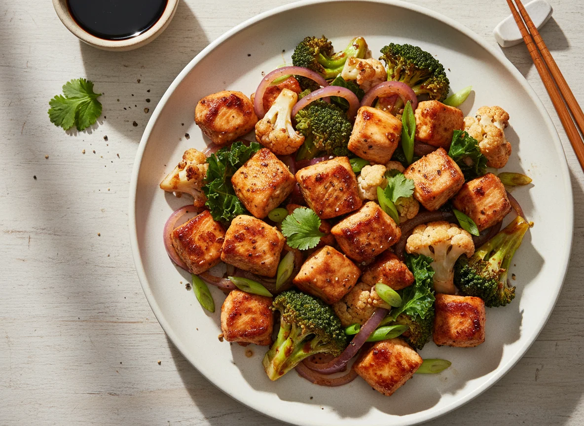 Frango com vegetais salteados photo