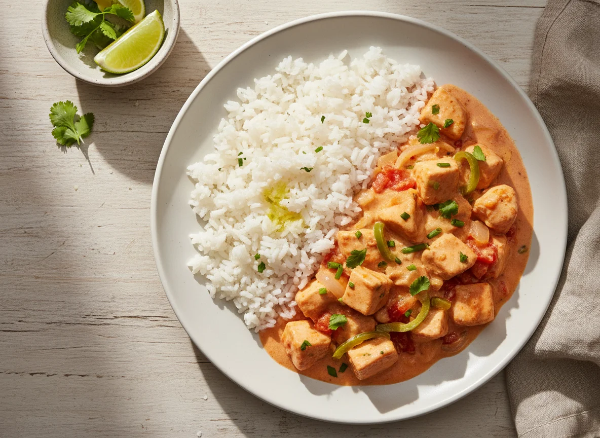 Frango cremoso com arroz photo