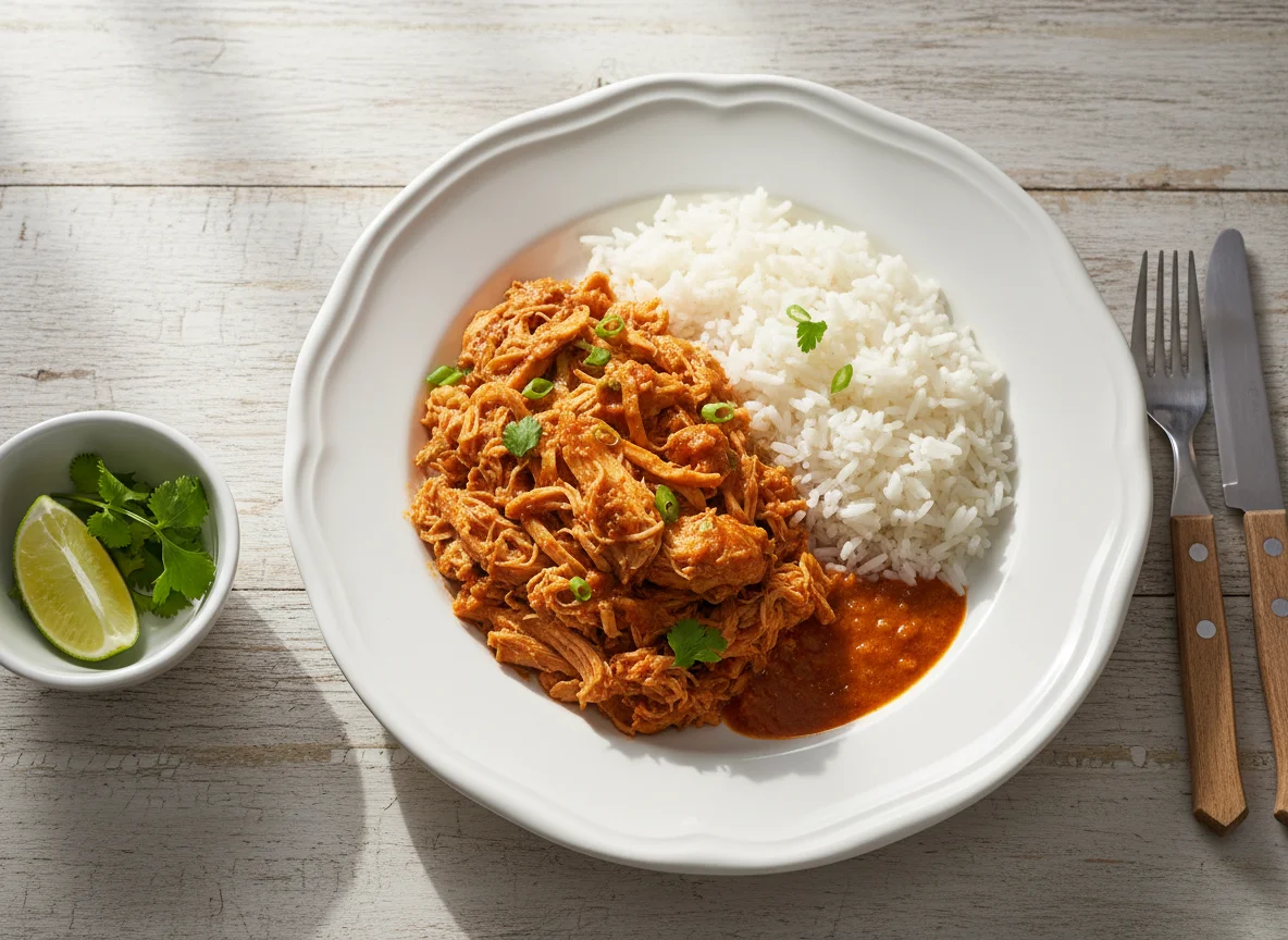 Frango desfiado com arroz photo