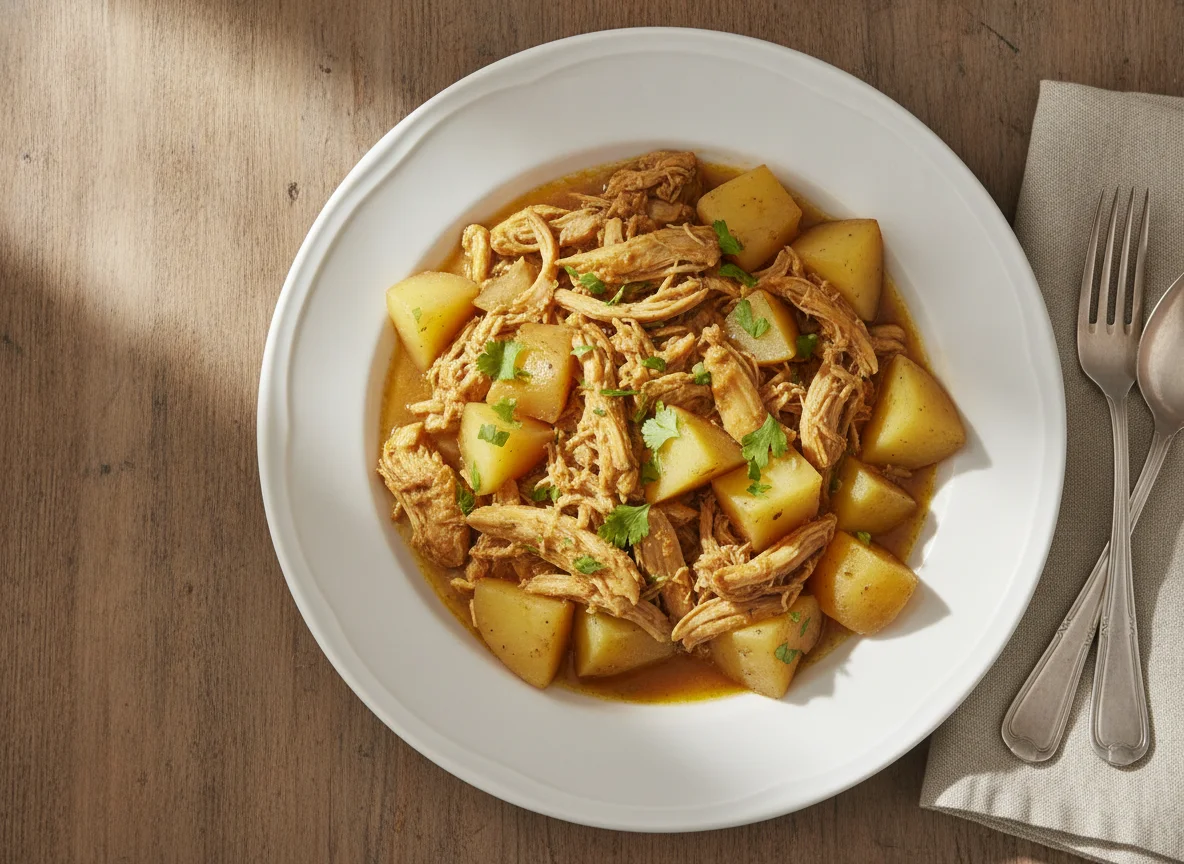 Frango desfiado com batatas photo