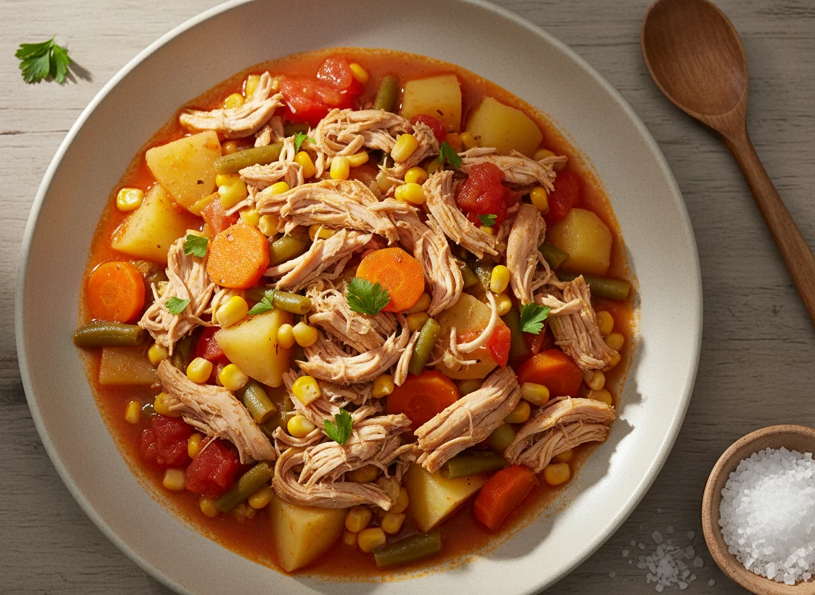 Frango desfiado com ensopado de legumes photo