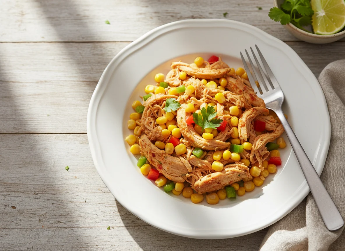 Frango desfiado com milho photo