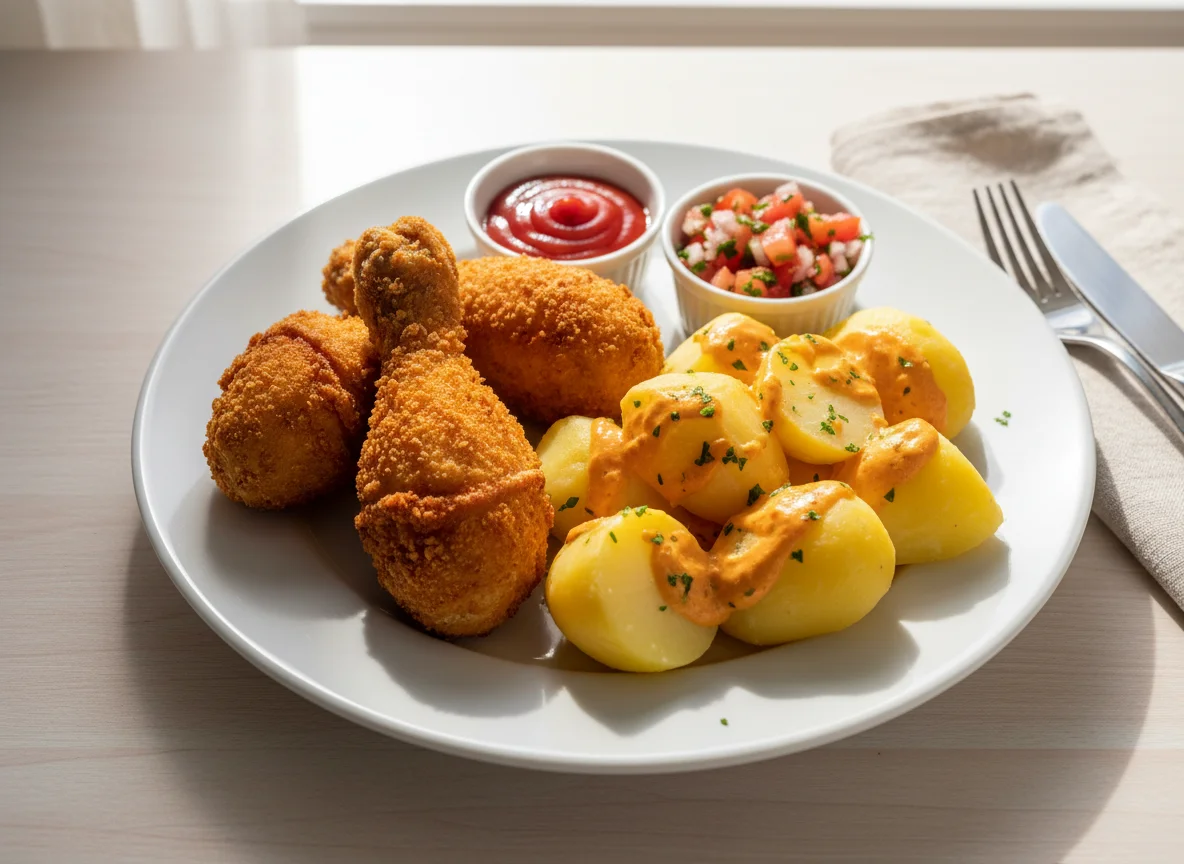 Frango Empanado com Batatas Cozidas photo