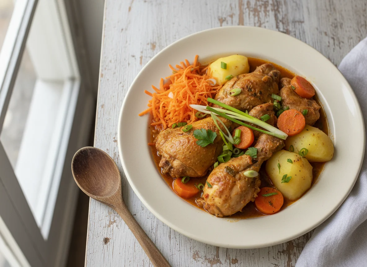 Frango ensopado com batata e cenoura photo