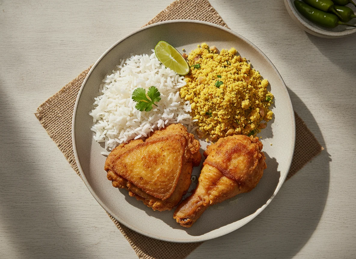 Frango frito com arroz e farofa photo