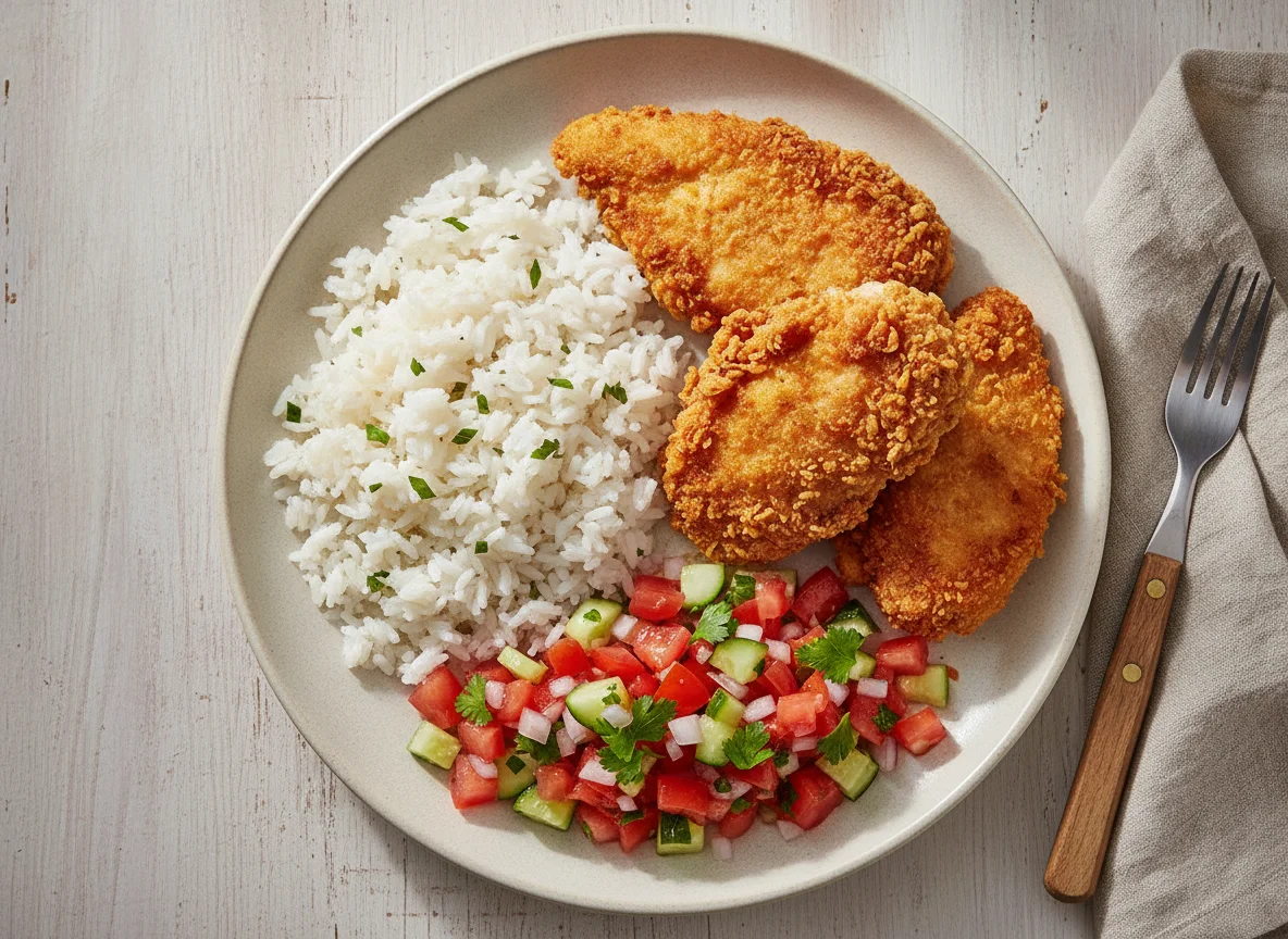 Frango frito com arroz e vinagrete photo